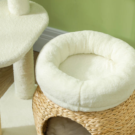 Kočičí strom s domečkem a pelíšky, škrabací sloupky, do 5 kg, krémová