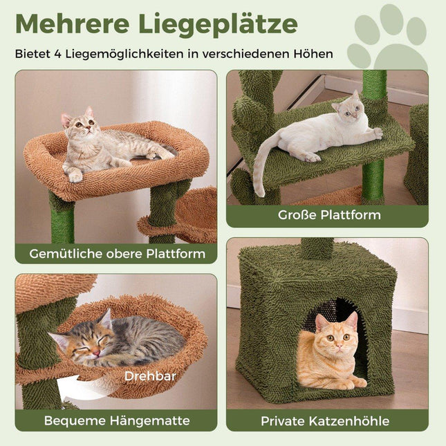 Krabpaal cactus kattenboom met plateaus hangmat kattenhol groen + bruin (81cm hoog)