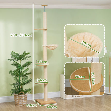 Nastavitelný kočičí strom s houpací sítí, do stropu 230-250cm