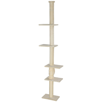 Kočičí strom až ke stropu s plošinami, 225-275 cm, krémová