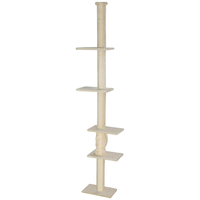 Kočičí strom až ke stropu s plošinami, 225-275 cm, krémová