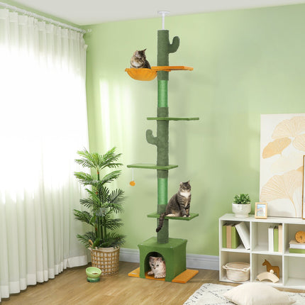 Kočičí strom 230-275 cm s domečkem a hracím míčkem - zelená