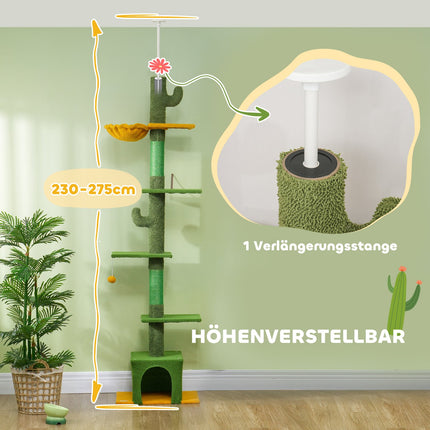 Kočičí strom 230-275 cm s domečkem a hracím míčkem - zelená