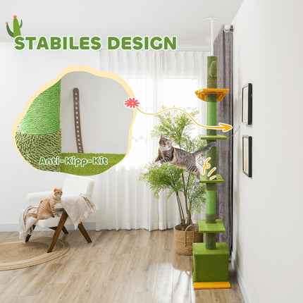 Kočičí strom 230-275 cm s domečkem a hracím míčkem - zelená