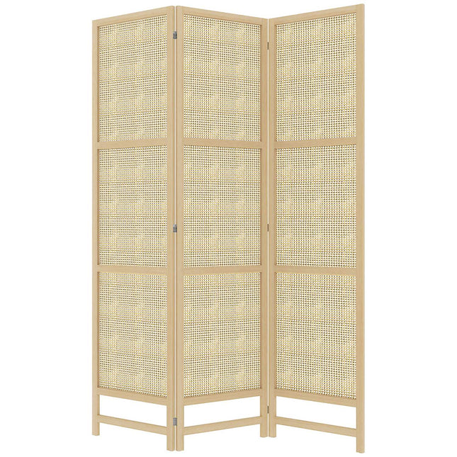 Scherm 3-delig 135 x 180 cm scheidingswand van PP-rotan, opvouwbare scheidingswand, privacyscherm voor woonkamer, naturel