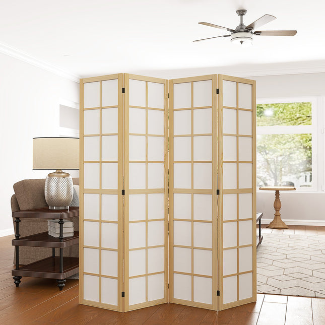 Scherm 4-delig 160 x 170 cm scheidingswand, opvouwbare scheidingswand, privacyscherm voor woonkamer, naturel