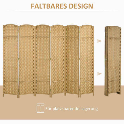 Bambusový paraván, 6 panelů, skládací zástěna, přírodní
