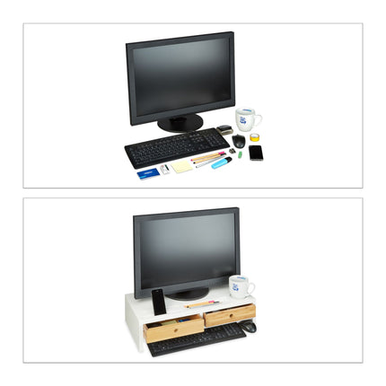 Stojan pod monitor se 2 zásuvkami, bílý