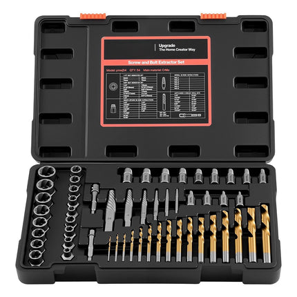 Screw Extractor Set, 54-Piece With Drill Bits, Case