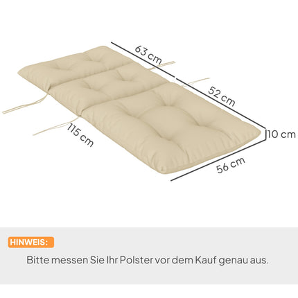 Beige water-repellent seat cushion, 115x56 cm, 10 cm thick