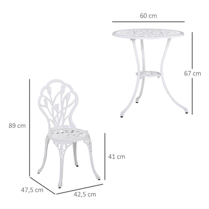 2-person aluminum dining room set with table and chairs, white