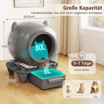 Toaleta kočičí samočisticí, 80L, ovládání přes aplikaci, kontrola zápachu