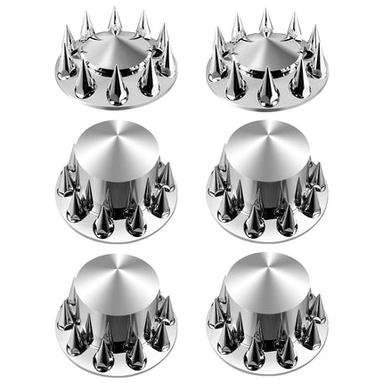 Semi Truck Axle Covers, 6 Piece Spiked Front and Rear Kit, ABS, Silver