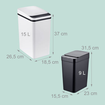 Koše kuchyňské senzorové, sada 9L a 15L, černo-bílé