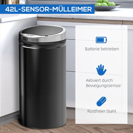 Electric sensor waste bin 42L – Matt black steel
