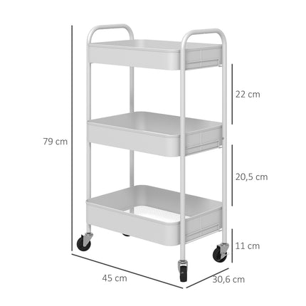 3patrový servírovací vozík z oceli do kuchyně, bílý