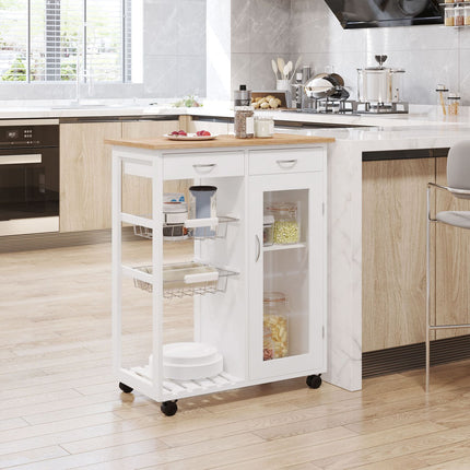 Dřevěný kuchyňský vozík – praktický a stylový design, bílý