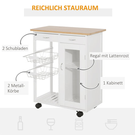 Dřevěný kuchyňský vozík – praktický a stylový design, bílý