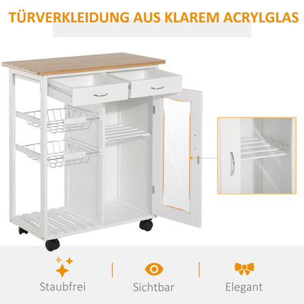 Dřevěný kuchyňský vozík – praktický a stylový design, bílý