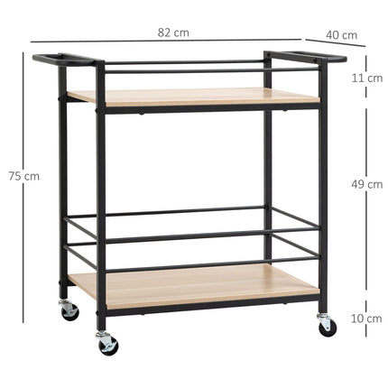 Kuchyňský servírovací vozík, 2patrový, kolečka s brzdou, nosnost 60 kg