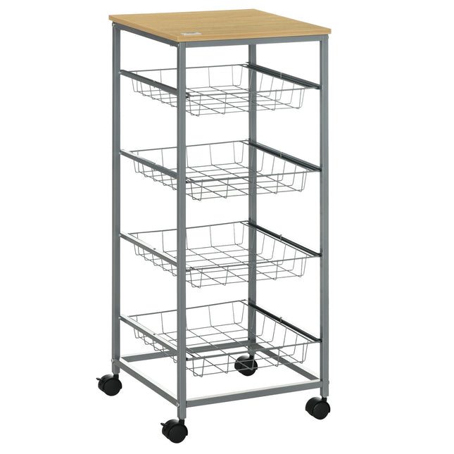 Serveerwagen keukenwagen met metalen manden 36,5 x 36,5 x 89 cm keukenwagen zijwagen zilver voor keuken en eetkamer
