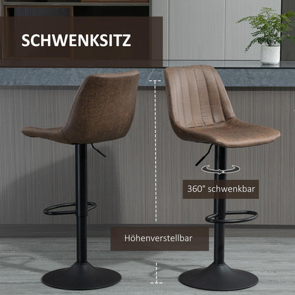 Výškově nastavitelné hnědé barové židle, sada 2 ks, polyester