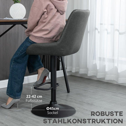 Výškově nastavitelné barové židle, sada 2 ks, tmavě šedá umělá kůže
