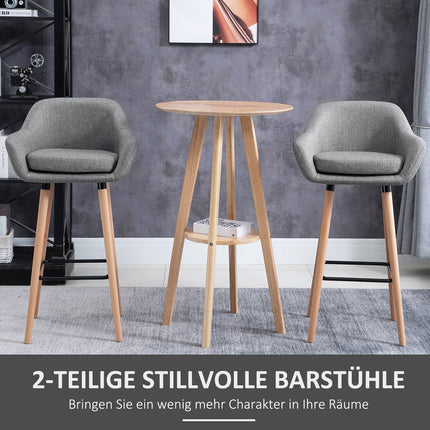 Set of 2 gray barstools, linen cushions, footrest