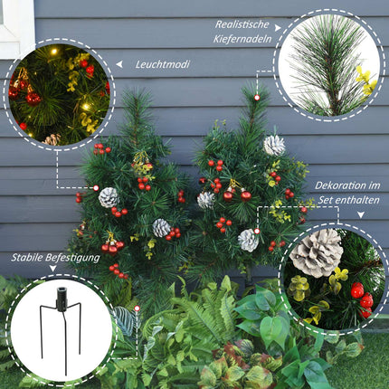 Set of 2 mini Christmas trees with cones and LED lights