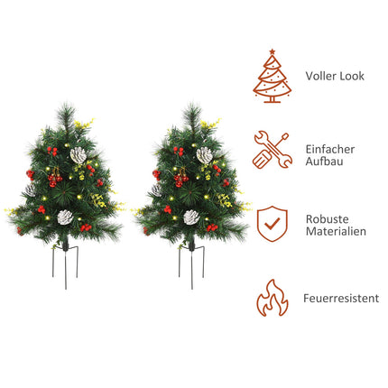 Set of 2 mini Christmas trees with cones and LED lights