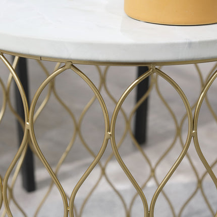 Set of 2 metal outdoor side tables, gold & white design