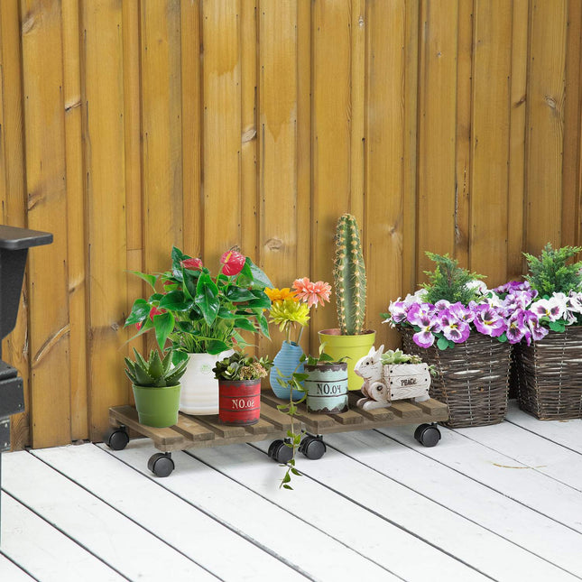 Rolling plant stand with brakes - Set of 2, 30x30cm, dark brown