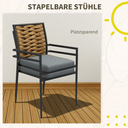 Stohovatelné ratanové zahradní židle se 2 podsedáky, šedá