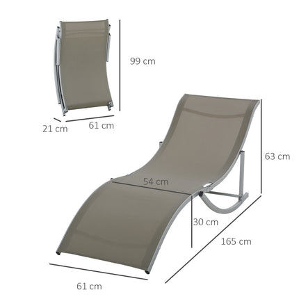 Ergonomic sun lounger set, aluminum frame, light grey