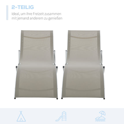 Ergonomic sun lounger set, aluminum frame, light grey