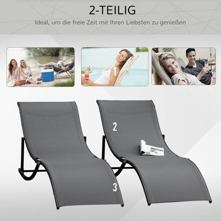 Sada 2 ks ergonomických lehátek, tmavě šedý textil