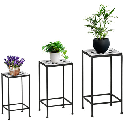 Sada 3 ks stojanů na květiny z černého a šedého kovu s keramickými deskami