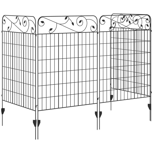 Dekorativní zahradní plot z černého kovu, 3.52 x 1.1 m, 4 ks