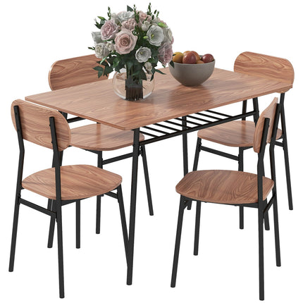 Jídelní set se 4 židlemi, teak a ocel, moderní design