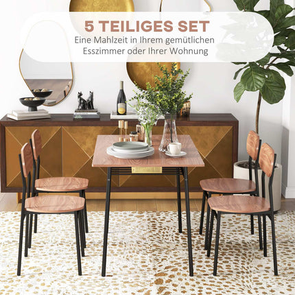 Jídelní set se 4 židlemi, teak a ocel, moderní design