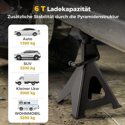 Sada 2 ks podpěrných stojanů pod auto s nosností 6 t a nastavitelnou výškou 36 - 58,5 cm