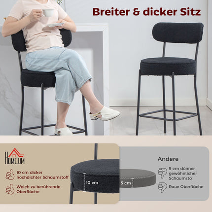 Sada 2 ks barových stoliček, čalouněný sedák, fleece, černá