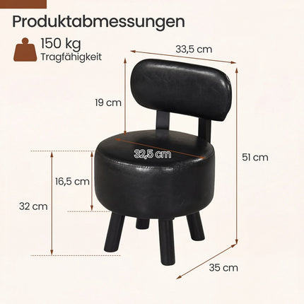 Sada 2 ks stoliček z černé umělé kůže s opěradlem, nosnost 150 kg