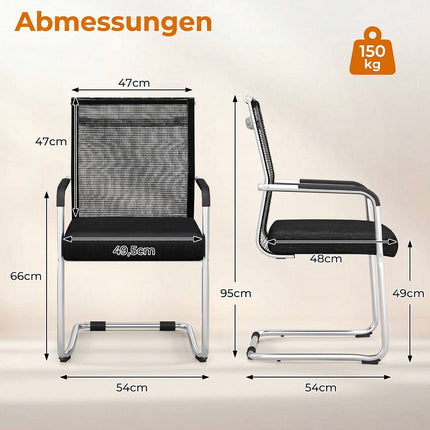 Set of 2 Black Mesh Office Guest Chairs with Sled Base