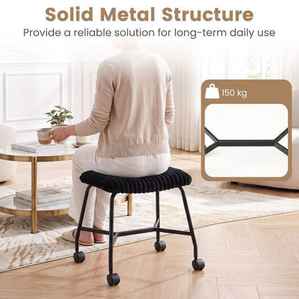 Set of 2 Black Padded Rolling Stools with Casters