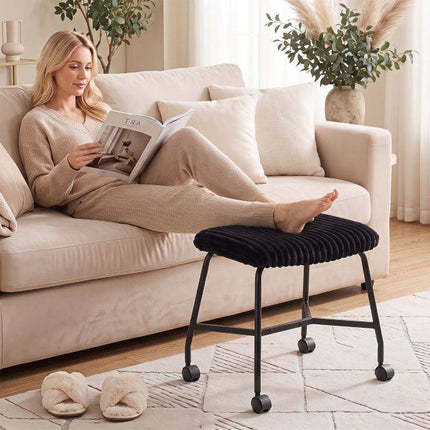 Set of 2 Black Padded Rolling Stools with Casters
