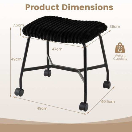Set of 2 Black Padded Rolling Stools with Casters