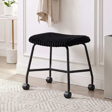 Set of 2 Black Padded Rolling Stools with Casters
