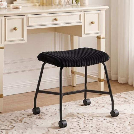 Set of 2 Black Padded Rolling Stools with Casters