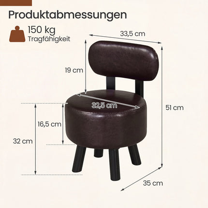 Sada 2 ks stoliček z hnědé umělé kůže s opěradlem, nosnost 150 kg